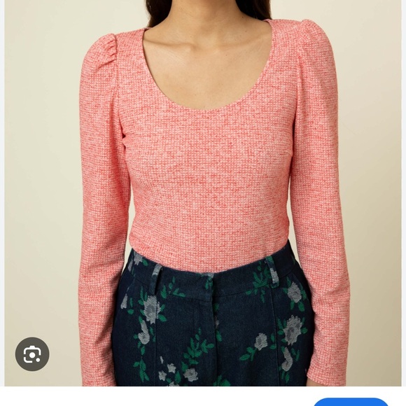 FRNCH PARIS Pink Jael Ruffle Should Crew Neck Long Sleeve Top  Women size S - Picture 2 of 16